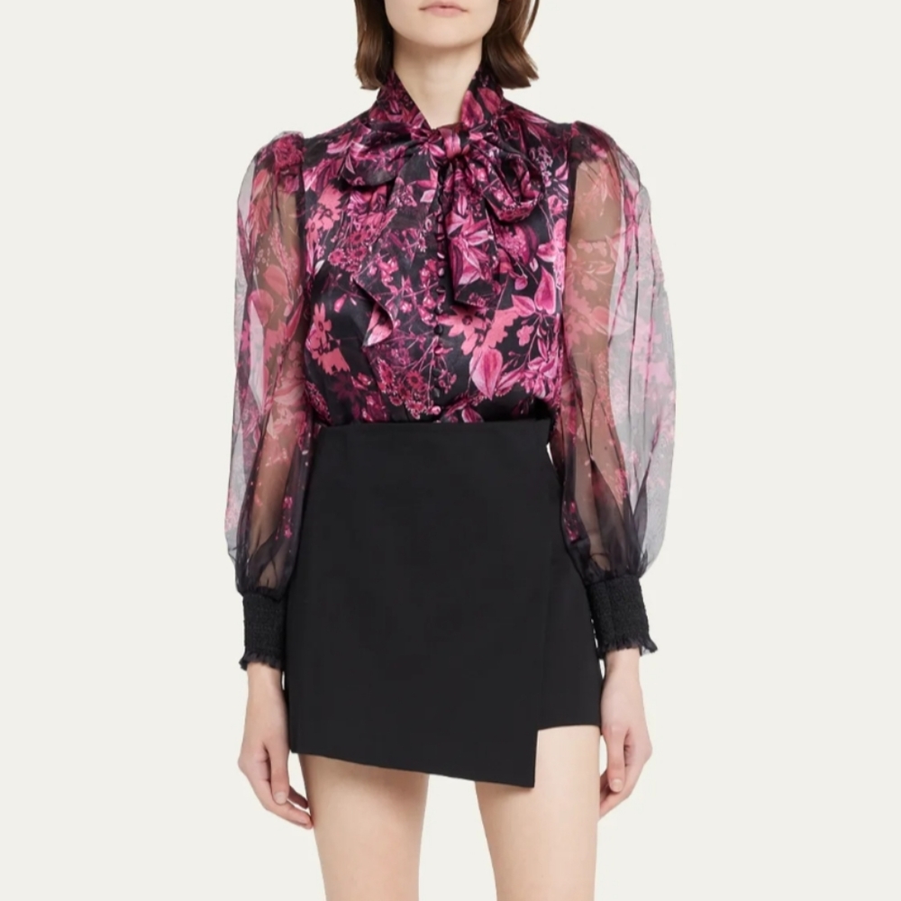 NEW! Alice + olivia BRENTLEY TIE NECK BLOUSON SLEEVE BLOUSE